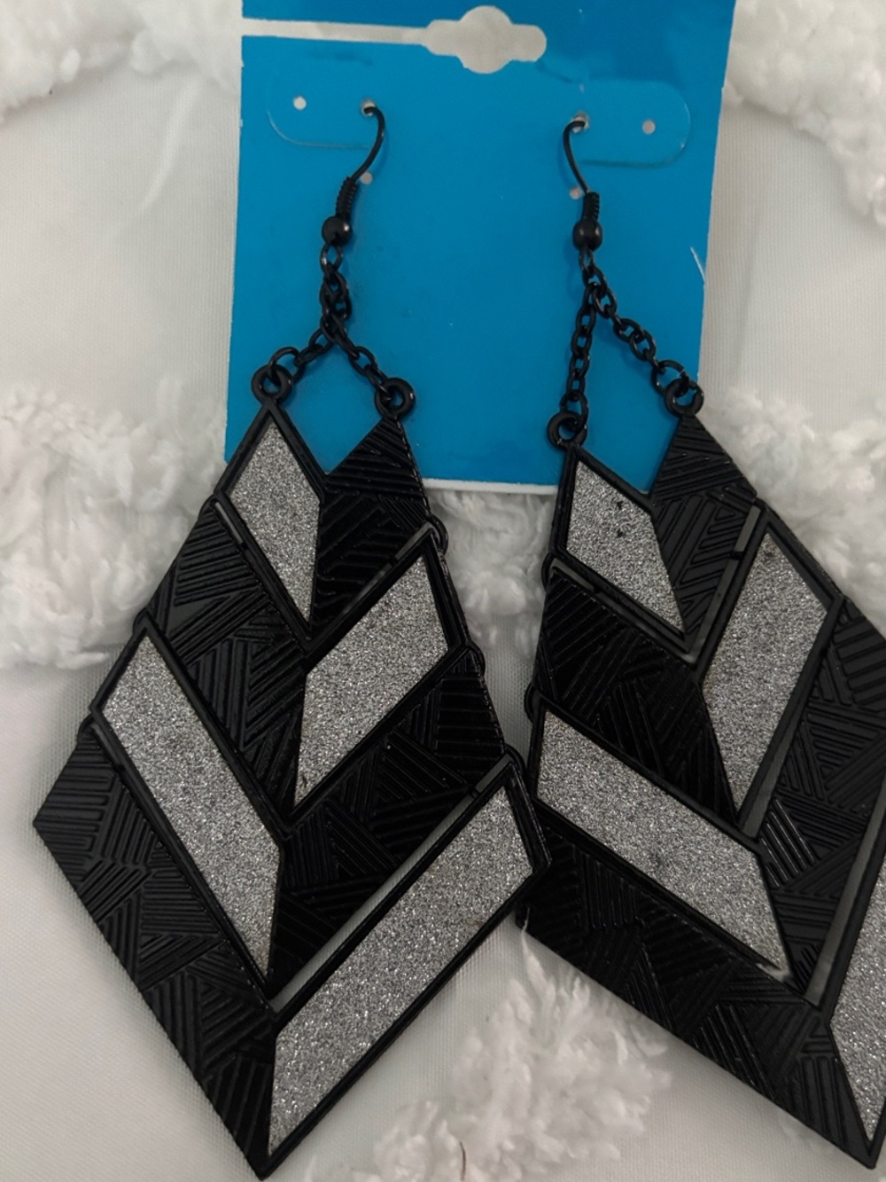 Black and Silver Chevron Drop Earrings